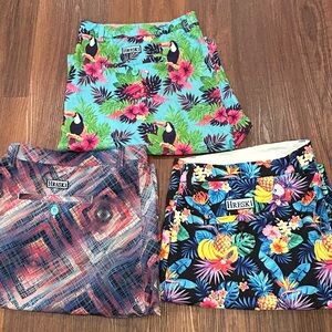 Hreski Golf Shorts Size 44 Set Of 3 Chino Floral, Tropical Fruits,Nesting Square